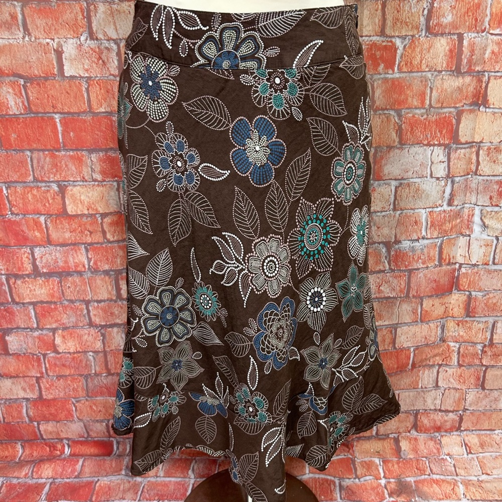 East 5th Dot Floral Linen Blend‎ Flounced Skirt